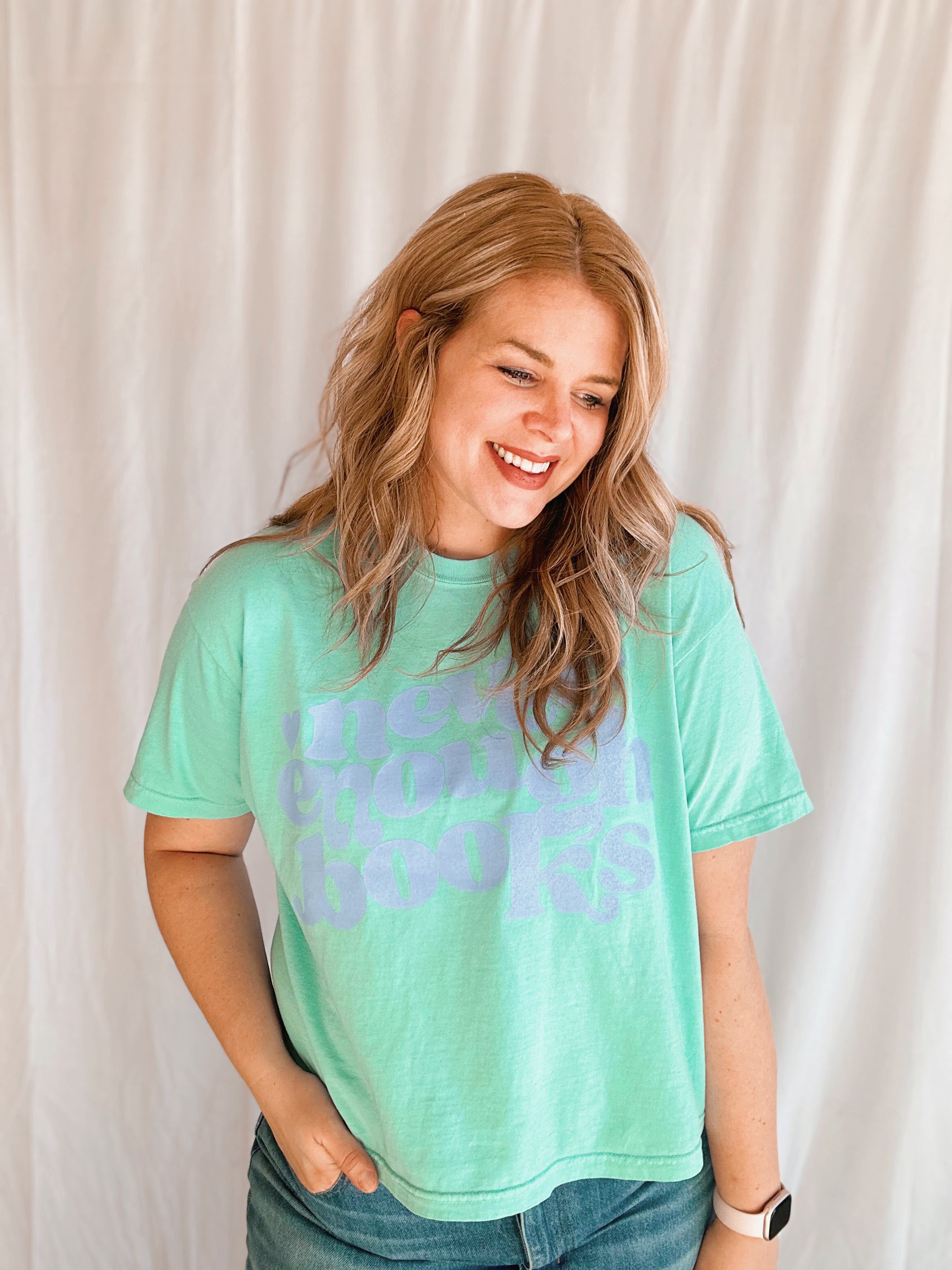 Never Enough Books Cropped Tee in Aqua