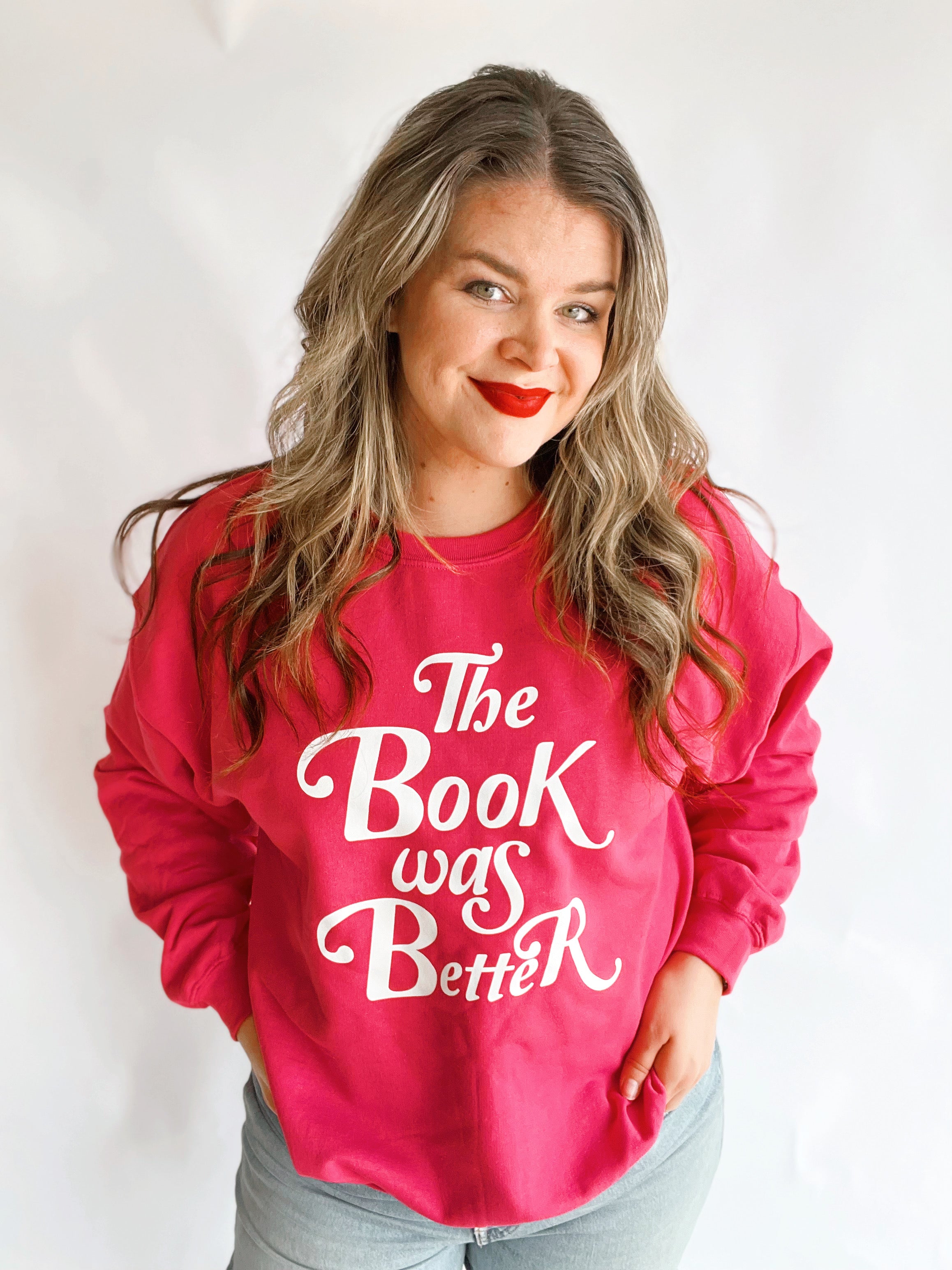 The Book Was Better Crewneck in Pink